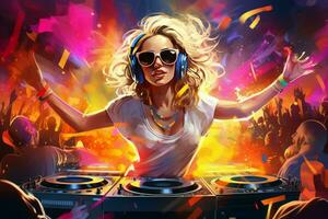 Captivating Dj sexy woman dancing people club. Generate Ai photo