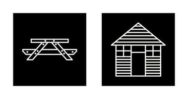 Picnic of Table and Wood Cabin Icon vector