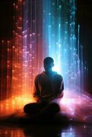 brillante espectral aura fotografiado envolvente un persona durante espiritual curación sesión foto