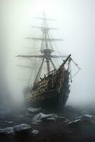 Misty apparition of a phantom ship emerging from a foggy seascape photo