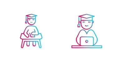 Studying on Desk and Student on Laptop Icon vector