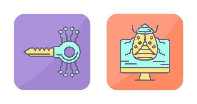 llave código y malware icono vector