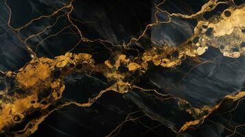 Top View of Luxurious Black and Gold Marble Background, Ideal for Elegant Product Presentation, Offering a Prestigious and Rich Setting with Shiny Glamour, Ai generative photo