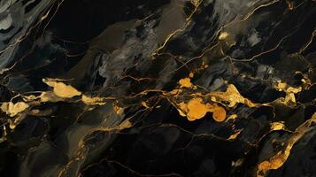 Top View of Luxurious Black and Gold Marble Background, Ideal for Elegant Product Presentation, Offering a Prestigious and Rich Setting with Shiny Glamour, Ai generative photo