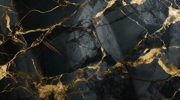 Top View of Luxurious Black and Gold Marble Background, Ideal for Elegant Product Presentation, Offering a Prestigious and Rich Setting with Shiny Glamour, Ai generative photo