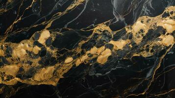 Top View of Luxurious Black and Gold Marble Background, Ideal for Elegant Product Presentation, Offering a Prestigious and Rich Setting with Shiny Glamour, Ai generative photo