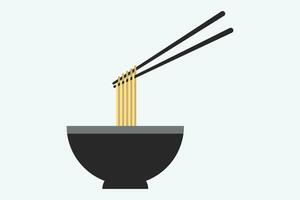 A bowl of noodle with chopstick illustration. Asian food design template. Oriental cuisine flat vector design.
