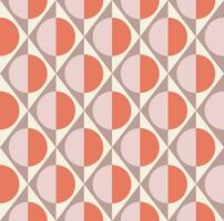 Simple geometric seamless pattern of rhombuses, triangles and circles in taupe, pale pink, cream and coral colors. Vector illustration for fashion design, wallpaper, textile, fabric, wrapping paper.