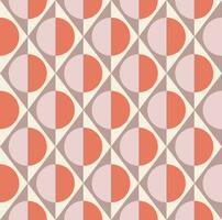 Simple geometric seamless pattern of rhombuses, triangles and circles in taupe, pale pink, cream and coral colors. Vector illustration for fashion design, wallpaper, textile, fabric, wrapping paper.