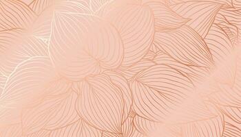 Digital vector illustration - golden foiled hosta leaves in hand drawn line art on calm coral background. Luxurious art deco wallpaper design for print, poster, cover, banner, fabric, invitation.