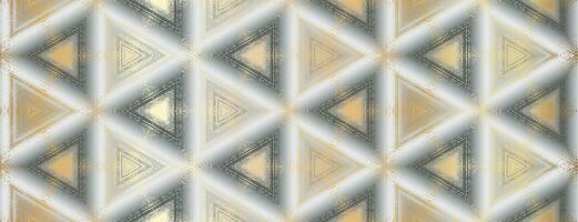 Seamless abstract grey, white and gold textured kaleidoscope pattern. Symmetric geometric ornament for digital paper, textile printing, wallpaper background design. vector