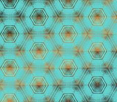 Hexagon pattern, abstract cyan, teal and bronze textured kaleidoscope ornament. Symmetric geometric design for digital paper, textile printing, wallpaper, background. vector