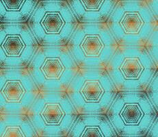 Hexagon pattern, abstract cyan, teal and bronze textured kaleidoscope ornament. Symmetric geometric design for digital paper, textile printing, wallpaper, background. vector