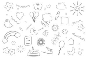 Cute doodle element, icon, sticker collection. Hand-drawn outline vector shapes isolated on white background.