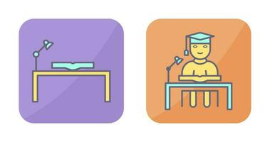 study desk and studying on desk  Icon vector