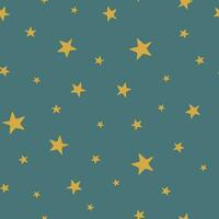 Christmas and winter themed seamless pattern, with golden stars on dark green background vector