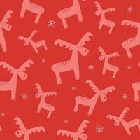 Christmas and winter themed seamless pattern, with reindeers and snowflakes on red background vector