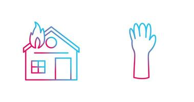 house on fire and gloves Icon vector