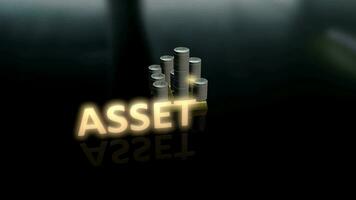 Glowing Asset text with background house made up of coin made up of gold and silver video