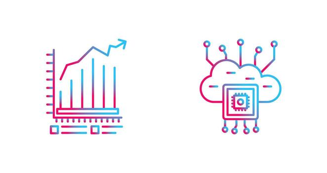 bar gráfico y nube informática icono vector