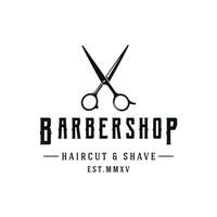 retro Clásico barbería Corte de pelo y afeitado logo modelo con Corte de pelo equipo diseño. logo para negocio, emblema, etiqueta, Barbero y insignia. vector