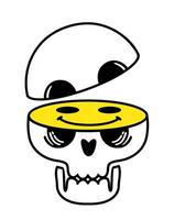 Skull emoticons, emojis. Optimism. Positive thinking. Halloween T-shirt sticker, logo, tattoo. Skull with happy face black in white background vector