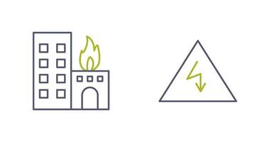 burning building and electricity danger Icon vector