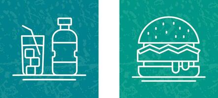 mineral agua y hamburguesa icono vector