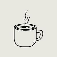 One cup of coffee on a saucer with a spoon. Hand drawn vector engraving line art style illustrations