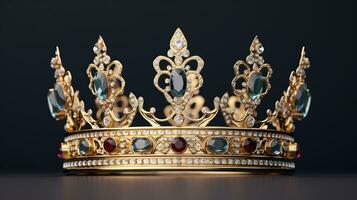 Detailed King Crown Made of Gold Isolated on the Plain Background, Decorated with Precious Jewels photo