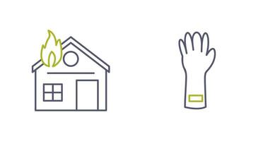 house on fire and gloves Icon vector