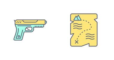 pistola y tesoro icono vector