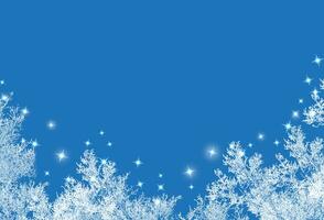 Rime frost at bottom with sparkling stars on blue background. Fabulous landscape. Winter, holiday. Copy space photo