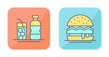 mineral agua y hamburguesa icono vector