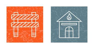 barrier and house on fire Icon vector