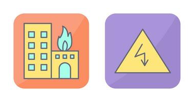 burning building and electricity danger Icon vector