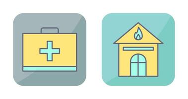 first aid and house on fire Icon vector