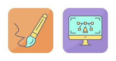 paint brush and desktop Icon vector