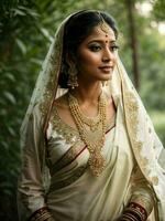 AI Generated. AI Generative - Ethereal Elegance - A Bangladeshi Bride Amidst Nature's Tranquility photo