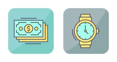 dinero y reloj de pulsera icono vector