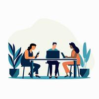 Meeting at work, business job interview, cooperation, flat modern illustration. People working, equality and diversity at work vector