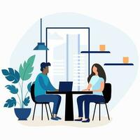 Meeting at work, business job interview, cooperation, flat modern illustration. People working, equality and diversity at work vector