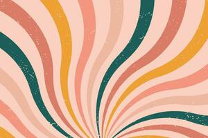 Groovy abstract rainbow swirl background. Retro 1960s and 1970s vector design style. Sun and rainbow swirl pattern,   textured wavy shapes design, banner, vintage poster vibes, Funky ray elements.