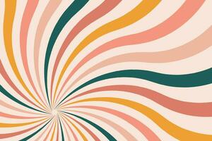 Groovy abstract rainbow swirl background. Retro 1960s and 1970s vector design style. Sun and rainbow swirl pattern,   textured wavy shapes design, banner, vintage poster vibes, Funky ray elements.