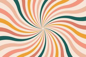 Groovy abstract rainbow swirl background. Retro 1960s and 1970s vector design style. Sun and rainbow swirl pattern,   textured wavy shapes design, banner, vintage poster vibes, Funky ray elements.