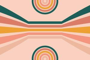Groovy abstract rainbow swirl background. Retro 1960s and 1970s vector design style. Sun and rainbow swirl pattern,   textured wavy shapes design, banner, vintage poster vibes, Funky ray elements.