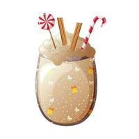 Glass of eggnog drink with christmas decorations vector