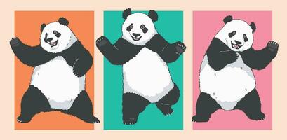 Cute Cartoon dancing panda illustration set vector