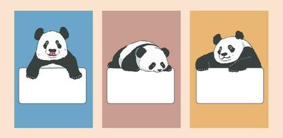 Cute Cartoon Panda with blank paper. Panda above banner or sign illustration vector