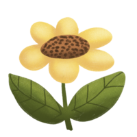 a cartoon flower with leaves and a brown spot png